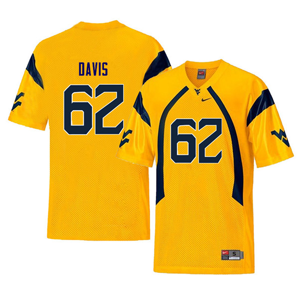 NCAA Men's Zach Davis West Virginia Mountaineers Yellow #62 Nike Stitched Football College Throwback Authentic Jersey DD23Y04OK